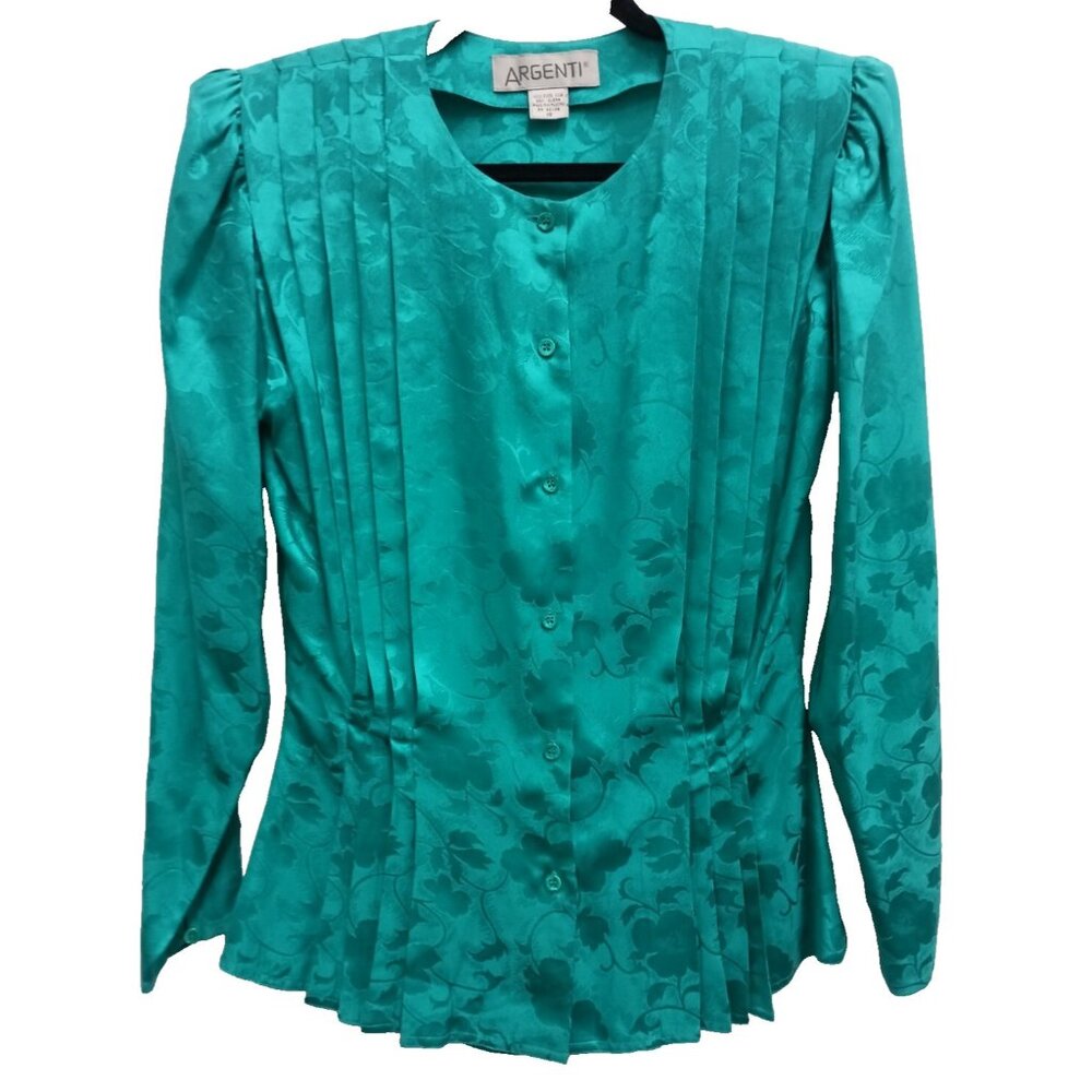 Vintage Argenti Womens Jacket Size 10 Kelly Green Floral‎ Pure Silk Quite Luxury